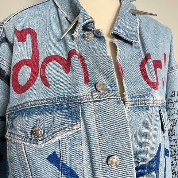 Vetements Graffiti Rivets Punk Ripped Jeans Denim Jacket - Picture 3 of 16